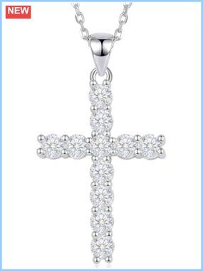 Moissanite Cross Pendant Necklace 1.1CT 14K White Gold Plated